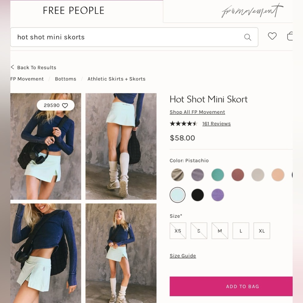 NWOT Free People Hot Shot Mini Skort in Pistachio